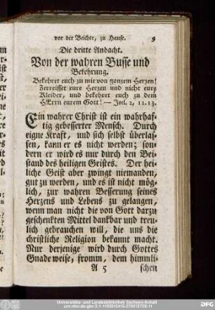 Die dritte Andacht. Von der wahren Busse und Bekehrung.