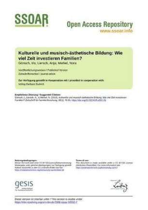 Kulturelle und musisch-ästhetische Bildung: Wie viel Zeit investieren Familien?