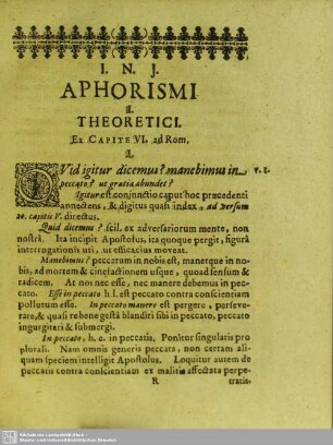 Aphorismi … Ex Capite VI. ad Rom.