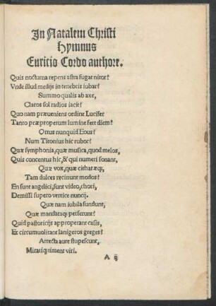 In Natalem Christi Hymnus Euricio Cordo authore.