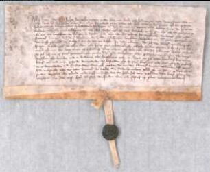 Lehensbrief des Grafen Johann von Kleve für den Ritter Johann von Bloemenstein über das Huissener Burglehen Wolferen und den Kornzoll zu Huissen. Gegheven 1363 op sent Bonfatius avont. Siegel angehangen, halb abgebrochen.