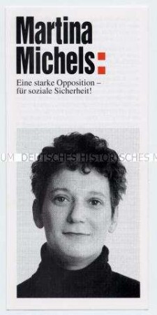 Flugschrift der Berliner PDS zur Vorstellung ihrer Kandidatin Martina Michels für die Wahl des Berliner Abgeordnetenhauses 1995