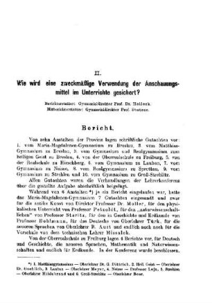 Wie wird eine zweckmäßige Verwendung der Anschauungsmittel im Unterrichte gesichert? : [Bericht]