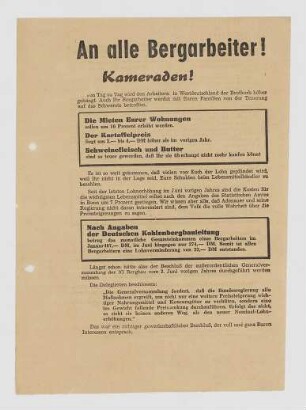 "An alle Bergarbeiter! Kameraden!"