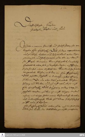 Brief von Johann Daniel Herrnschmidt an Henriette Dorothea v. Nassau-Idstein.