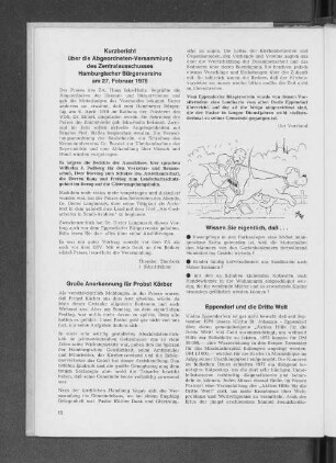 Kurzbericht über die Abgeordneten-Versammlung des Zentralausschusses Hamburgischer Bürgervereine am 27. Februar 1978