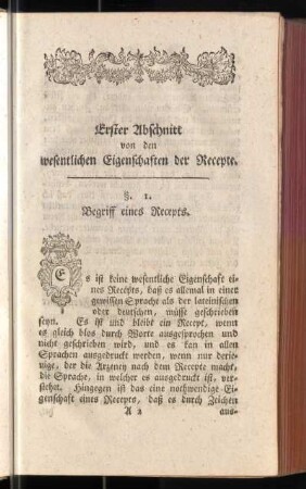 Erster Abschnitt von den wesentlichen Eigenschaften der Recepte