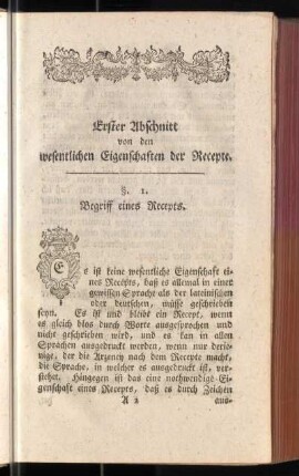 Erster Abschnitt von den wesentlichen Eigenschaften der Recepte