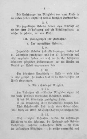 III. Bedingungen zur Aufnahme.