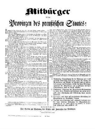 Mitbürger in den Provinzen des preußischen Staates!