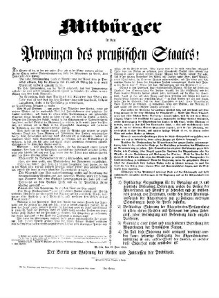 Mitbürger in den Provinzen des preußischen Staates!