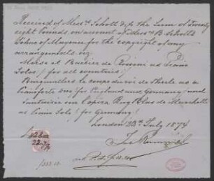 Quittung über Honorar für Bearbeitungen von Rossini und Brugmüller