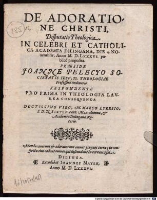 De Adoratione Christi : Disputatio Theologica, ...