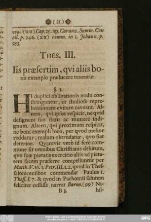 Thes. III. Iis praesertim, qui aliis bono exemplo praelucere tenentur.
