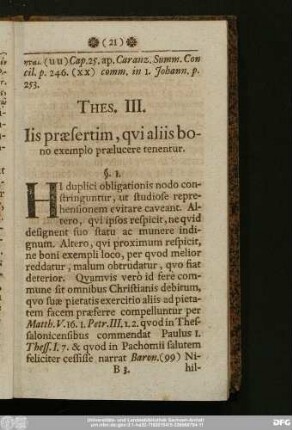 Thes. III. Iis praesertim, qui aliis bono exemplo praelucere tenentur.