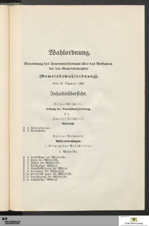 Wahlordnung. Verordnung des Innenministeriums über das Verfahren bei den Gemeindewahlen (Gemeindewahlordnung).