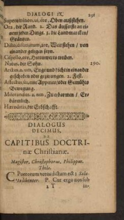 Dialogus Decimus, De Capitibus Doctrinae Chrisrtianae.