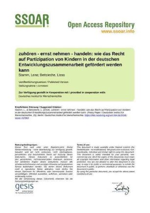 zuhören - ernst nehmen - handeln: wie das Recht auf Partizipation von Kindern in der deutschen Entwicklungszusammenarbeit gefördert werden kann