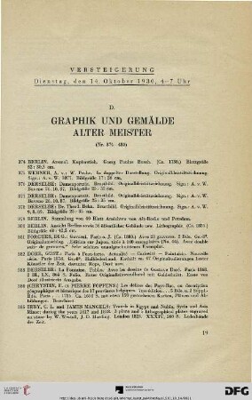 D. Graphik und Gemälde Alter Meister (Nr. 374-480)