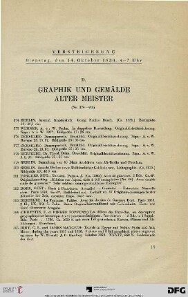 D. Graphik und Gemälde Alter Meister (Nr. 374-480)