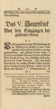 Das V. Hauptstück. Von den Eingängen der geistlichen Reden