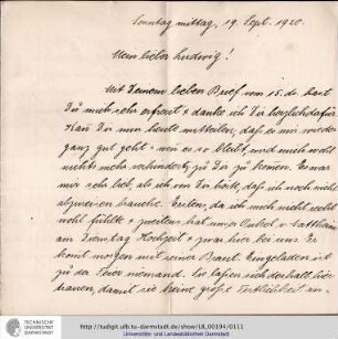 Brief vom 19.09.1920