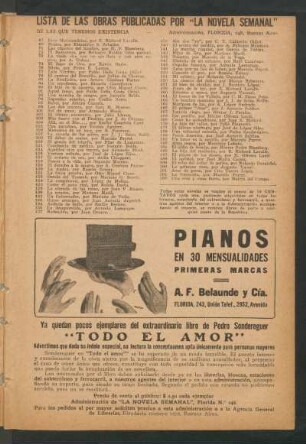 Lista de las obras publicadas por "La Novela Semanal" : De las que tenemos existencia