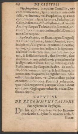 Caput VI. De Excommunicationibus reservatis Episcopis.