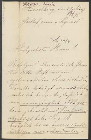 Brief an B. Schott's Söhne : 29.03.1896