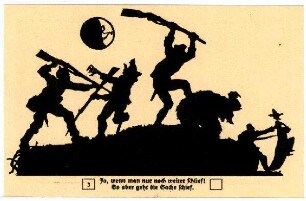 Kunstwart-Postkarte, Die Viere 1-4 (Der Weltkrieg als Tierfabel mit Bildern erzählt): Nr. 113 /3/: Ja, wenn man nur noch weiter schlief ...