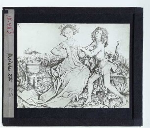 Meister E. S., Liebespaar auf der Gartenbank (L.211) (Stich) : Kupferstich