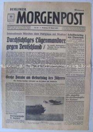 Tageszeitung "Berliner Morgenpost" zur Vorbereitung der Feiern zu Hitlers Gaburtstag