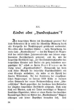 XII. Länder oder „Bundesstaaten"?
