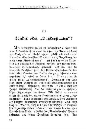 XII. Länder oder „Bundesstaaten"?
