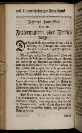 Zehendes Hauptstück. Von den Futtermauern oder Verkleidungen.
