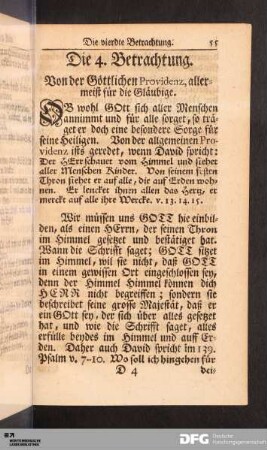 Die 4. Betrachtung. Von der Göttlichen Providenz, allermeist für die Gläubige.