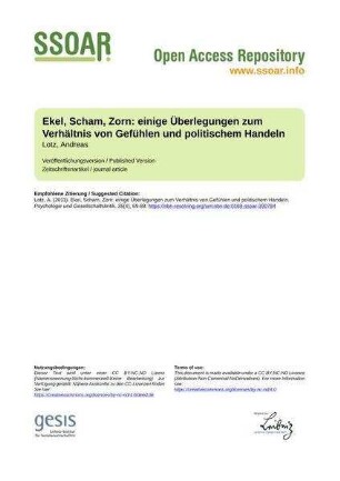 Ekel, Scham, Zorn: einige Überlegungen zum Verhältnis von Gefühlen und politischem Handeln