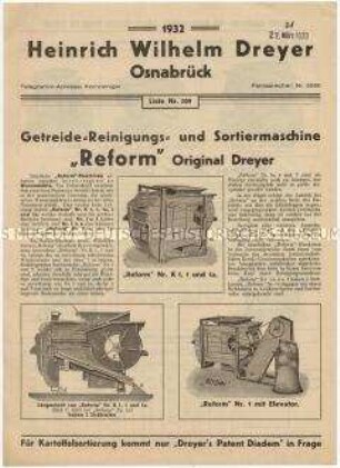 Getreide-Reinigungs- und Sortiermaschine "Reform"