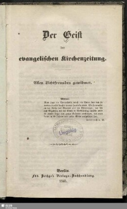 Der Geist der evangelischen Kirchenzeitung : allen Lichtfreunden gewidmet