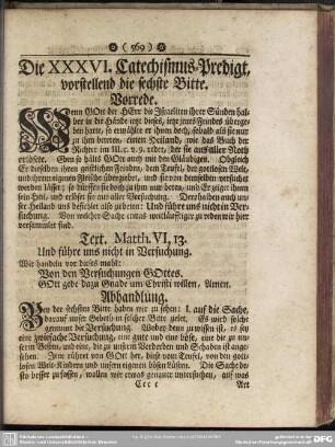 Die XXXVI. Catechismus-Predigt, vorstellend die sechste Bitte