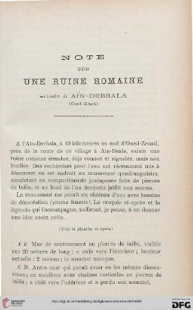 Sér. 5: Note sur une ruine romaine située à Aïn-Derbala (Oued-Zénati)