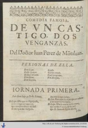 Comedia famosa, de un castigo, dos venganzas.