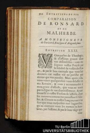 Entretien De Feu Comparaison De Ronsard Et De Malherbe. A Monseignevr de Pericard, Euesque d'Angoulesme. Entretien XXXI.