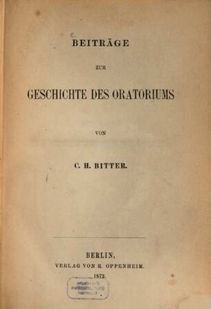 Beiträge zur Geschichte des Oratoriums