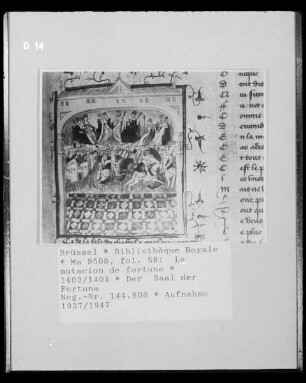 Ms 9508, La mutacion de fortune, fol. 58: Der Saal der Fortuna