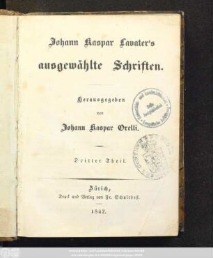 Theil 3: Johann Kaspar Lavater's ausgewählte Schriften