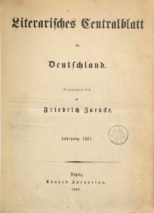 Literarisches Zentralblatt für Deutschland. 1887