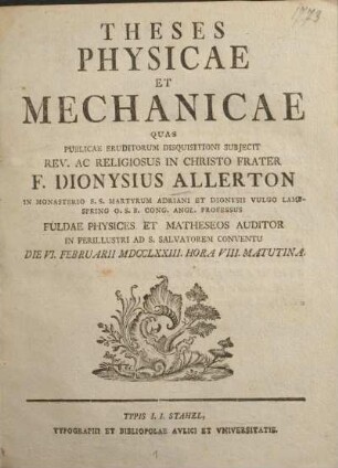 Theses physicae et mechanicae