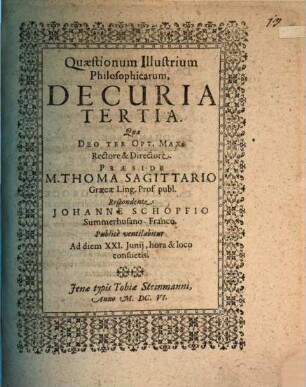 Quaestionum illustrium philosophicarum decuria tertia