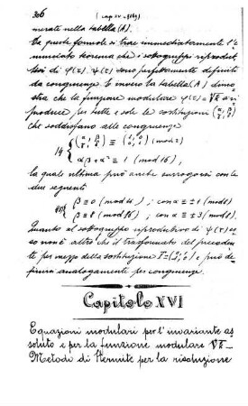 Capitolo XVI. Equazioni modulari per l'invariante.